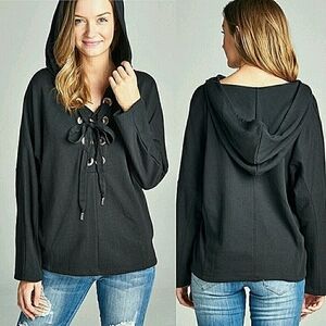 Wila Lace Up Hoodie Jacket Black Size Medium